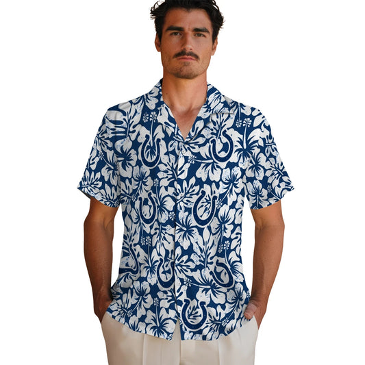 Indianapolis Colts Hawaiian Shirt - Hibiscus Motif | Moonbestprint