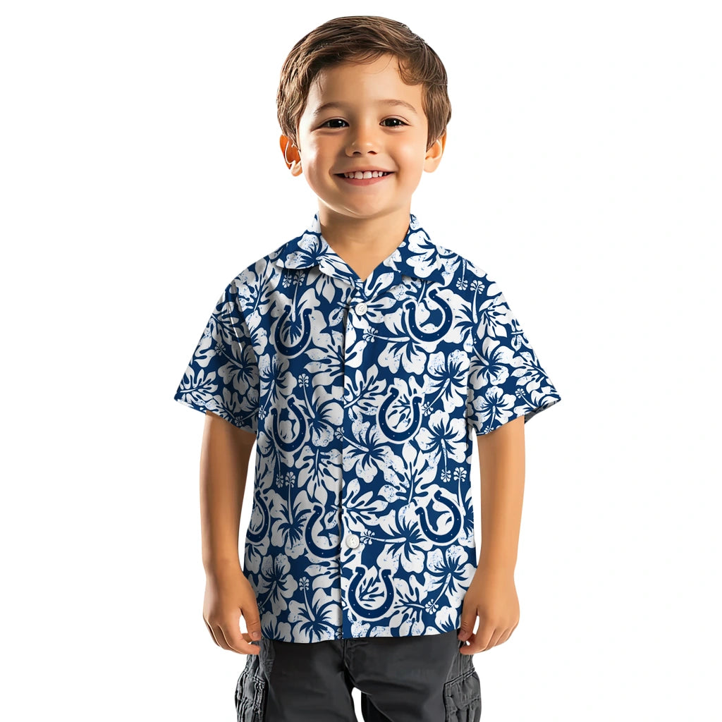 Indianapolis Colts Hawaiian Shirt - Hibiscus Motif | Moonbestprint