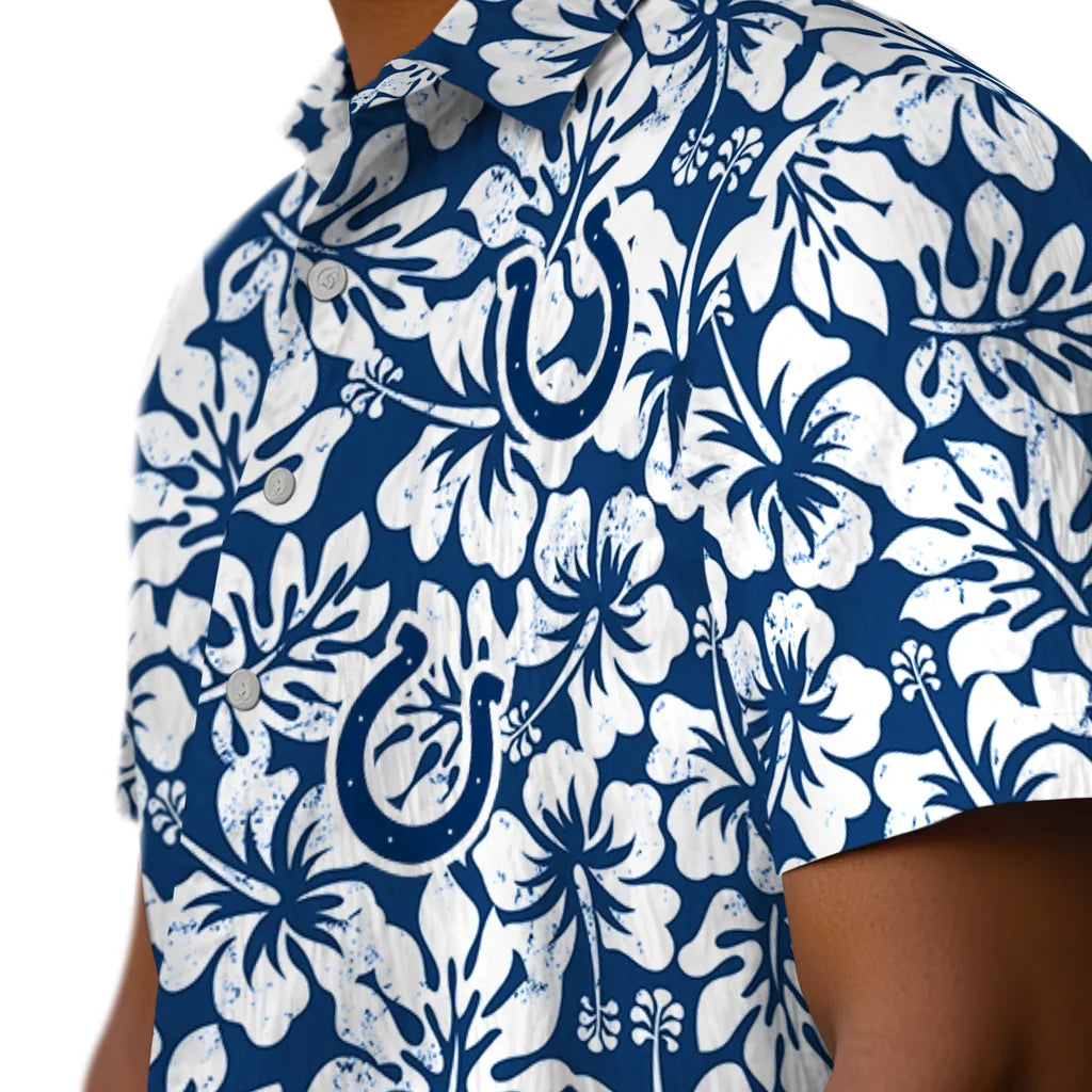 Indianapolis Colts Hawaiian Shirt - Hibiscus Motif | Moonbestprint