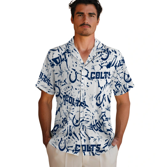 Indianapolis Colts Hawaiian Shirt - Hibiscus Overlay | Moonbestprint