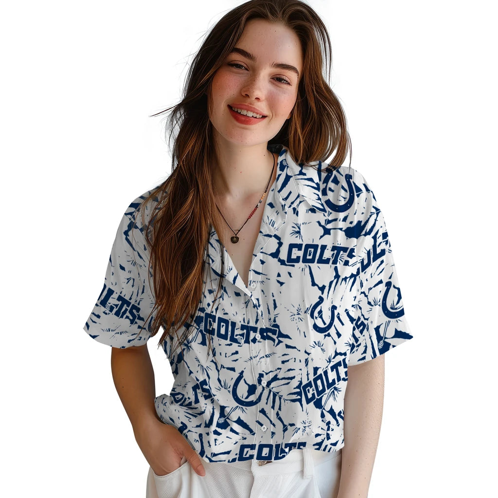 Indianapolis Colts Hawaiian Shirt - Hibiscus Overlay | Moonbestprint