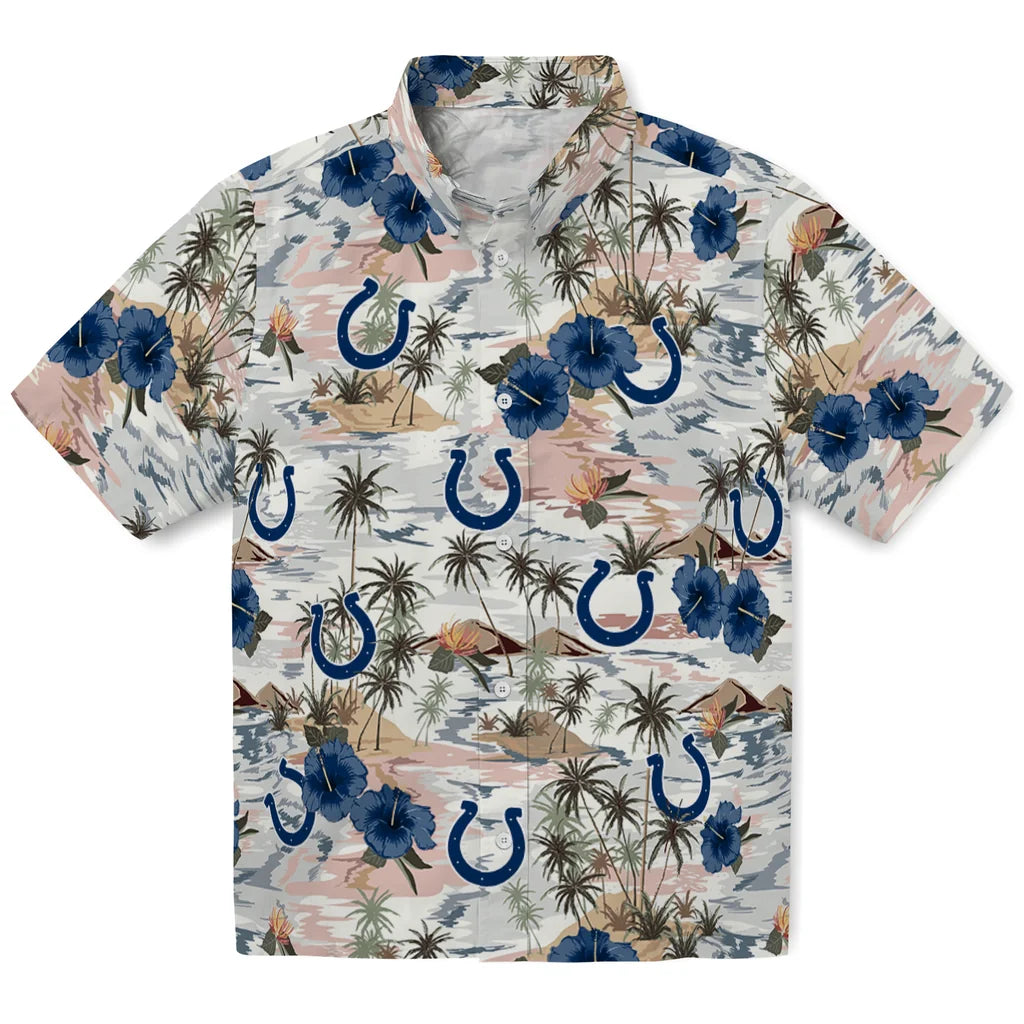 Indianapolis Colts Hawaiian Shirt - Hibiscus Seaside | Moonbestprint