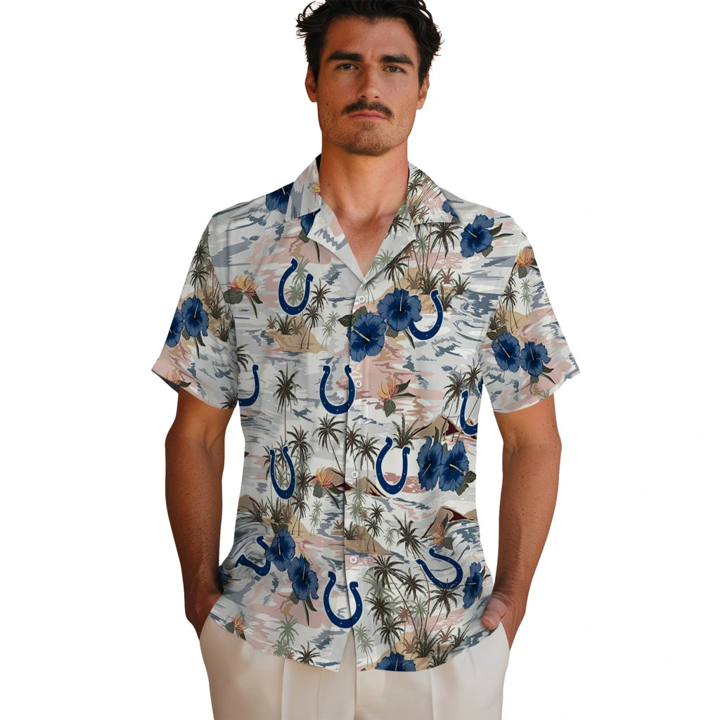 Indianapolis Colts Hawaiian Shirt - Hibiscus Seaside | Moonbestprint
