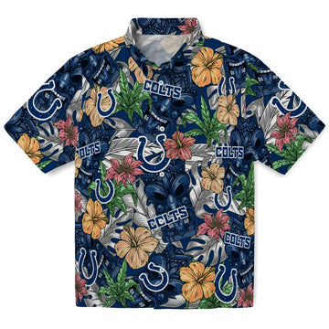 Indianapolis Colts Hawaiian Shirt - Hibiscus Tiki Jungle | Moonbestprint