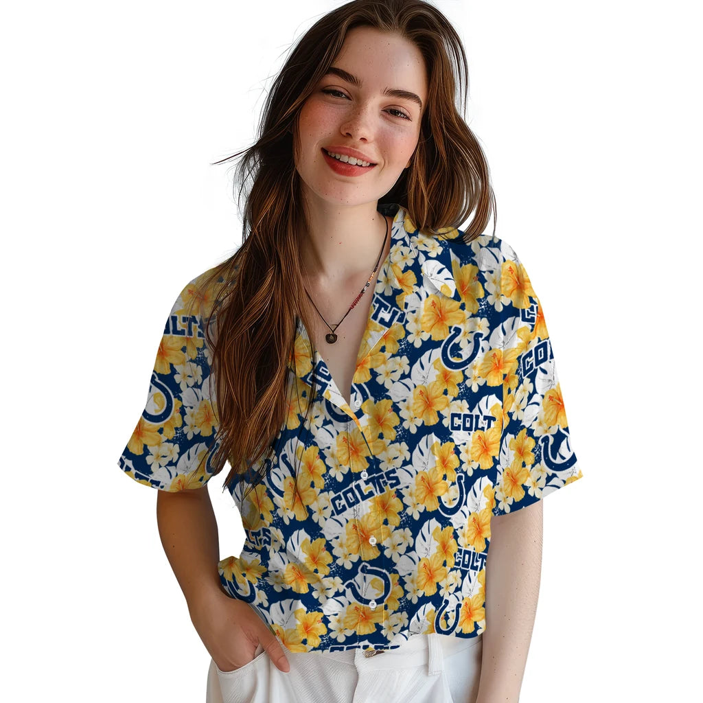 Indianapolis Colts Hawaiian Shirt - Hibiscus Tropics | Moonbestprint