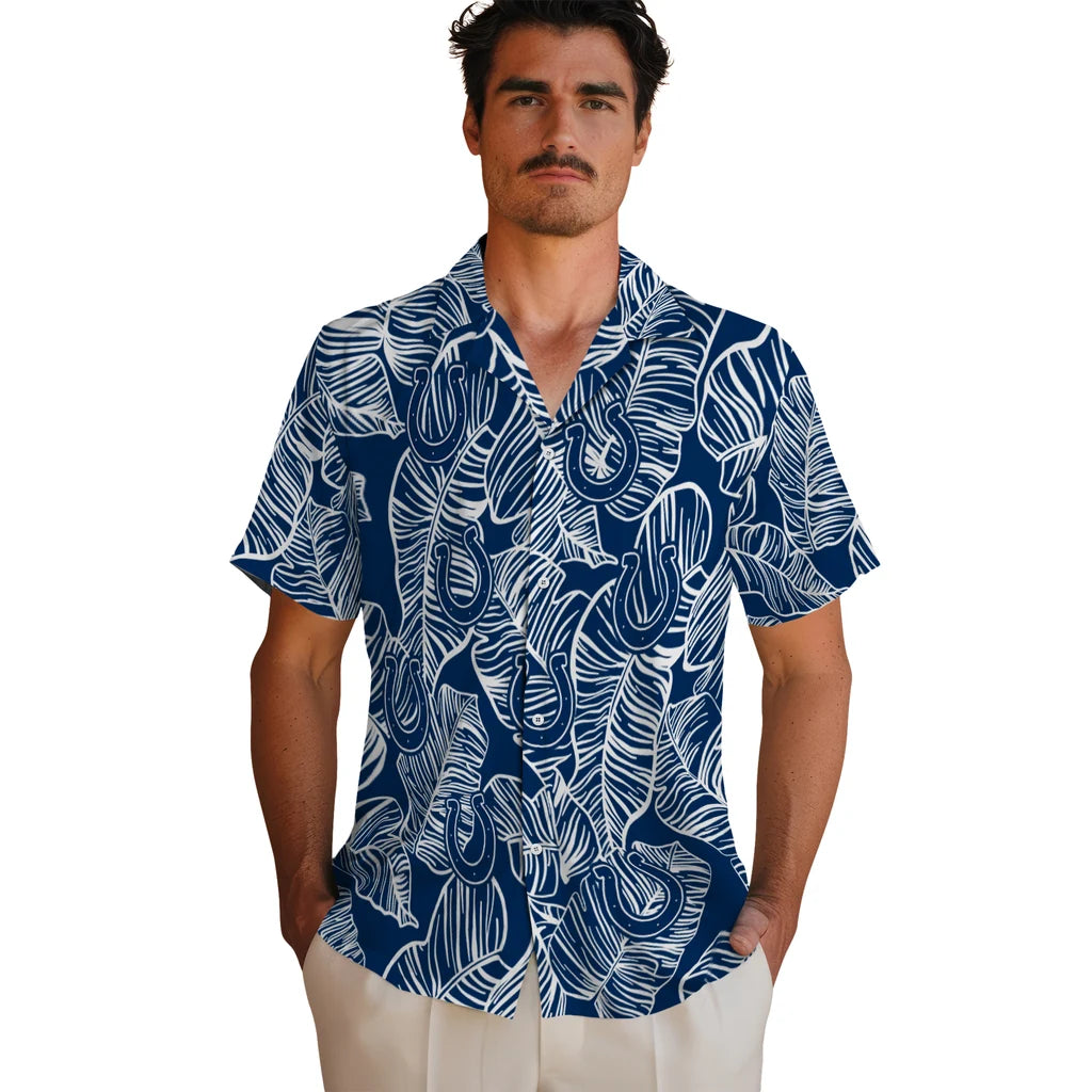 Indianapolis Colts Hawaiian Shirt - Leaf Outline | Moonbestprint