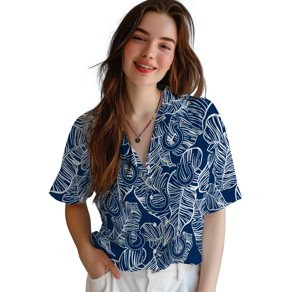 Indianapolis Colts Hawaiian Shirt - Leaf Outline | Moonbestprint