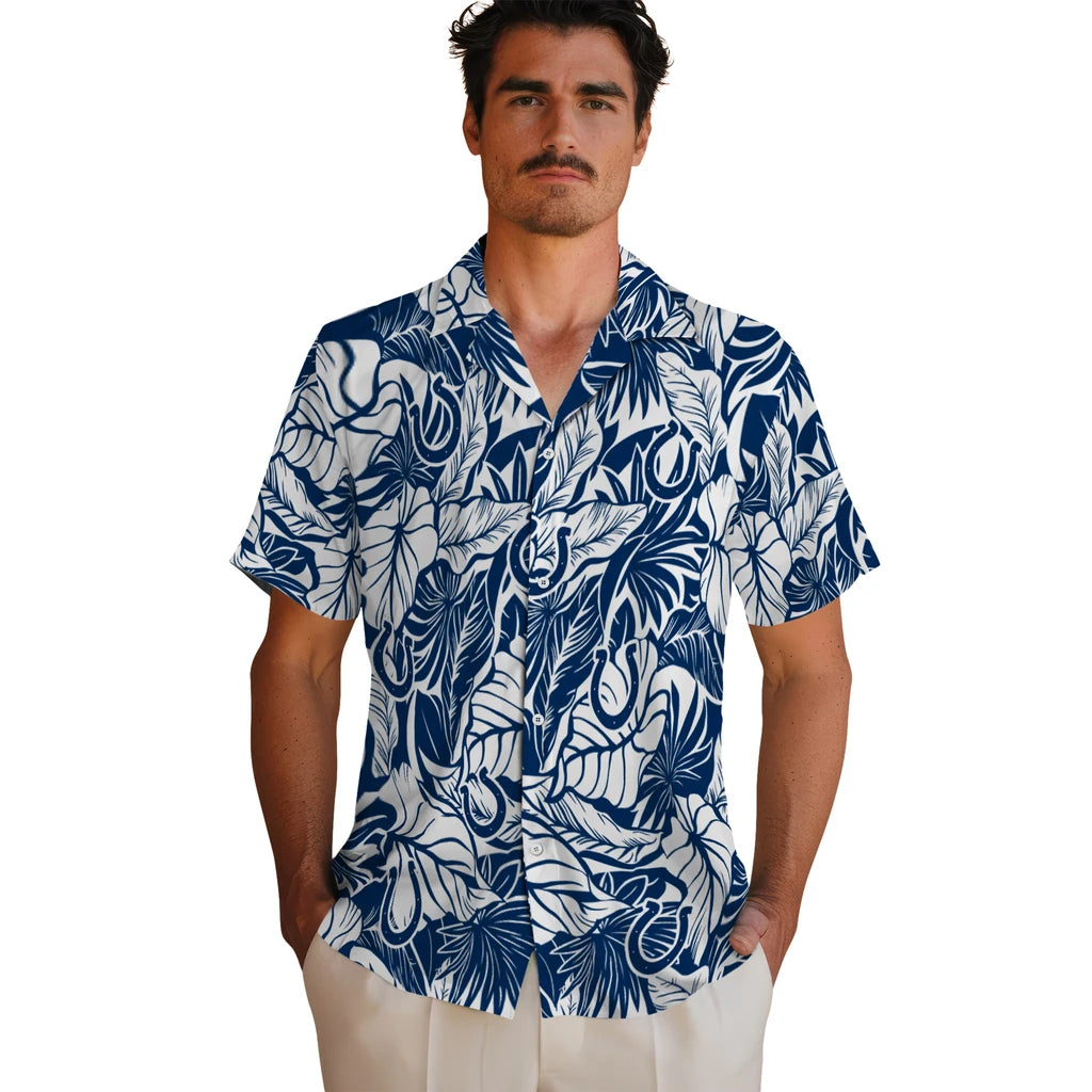 Indianapolis Colts Hawaiian Shirt - Monstera Layer | Moonbestprint