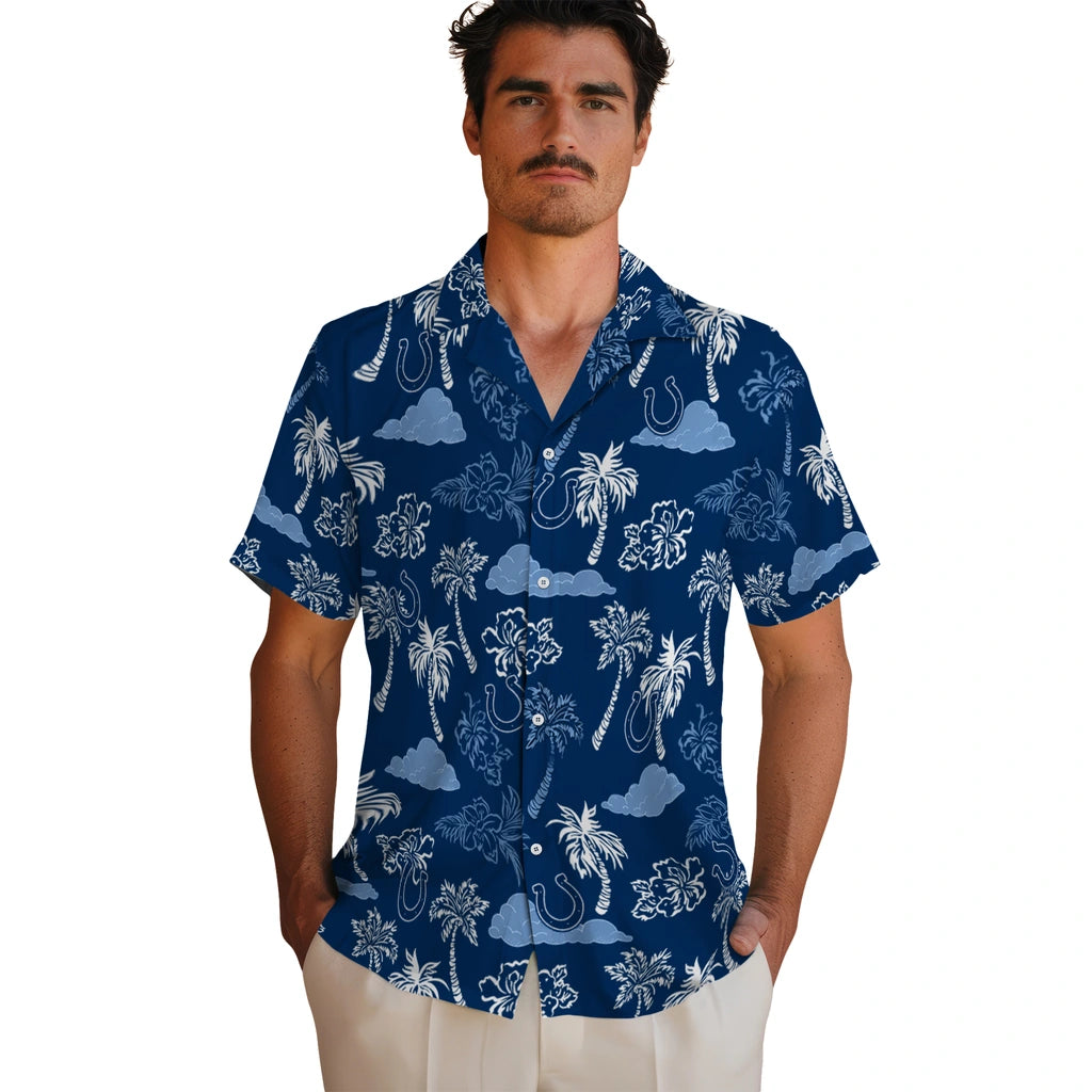 Indianapolis Colts Hawaiian Shirt - Palm And Clouds | Moonbestprint