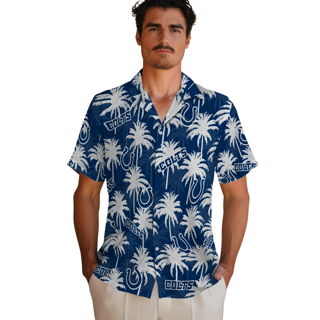 Indianapolis Colts Hawaiian Shirt - Palm Tree Motif | Moonbestprint