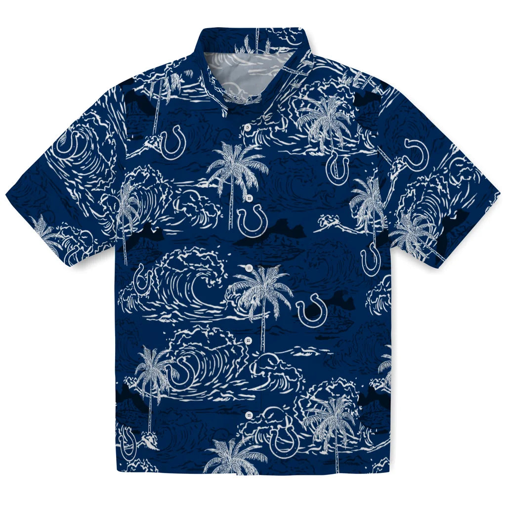 Indianapolis Colts Hawaiian Shirt - Wave Palm | Moonbestprint