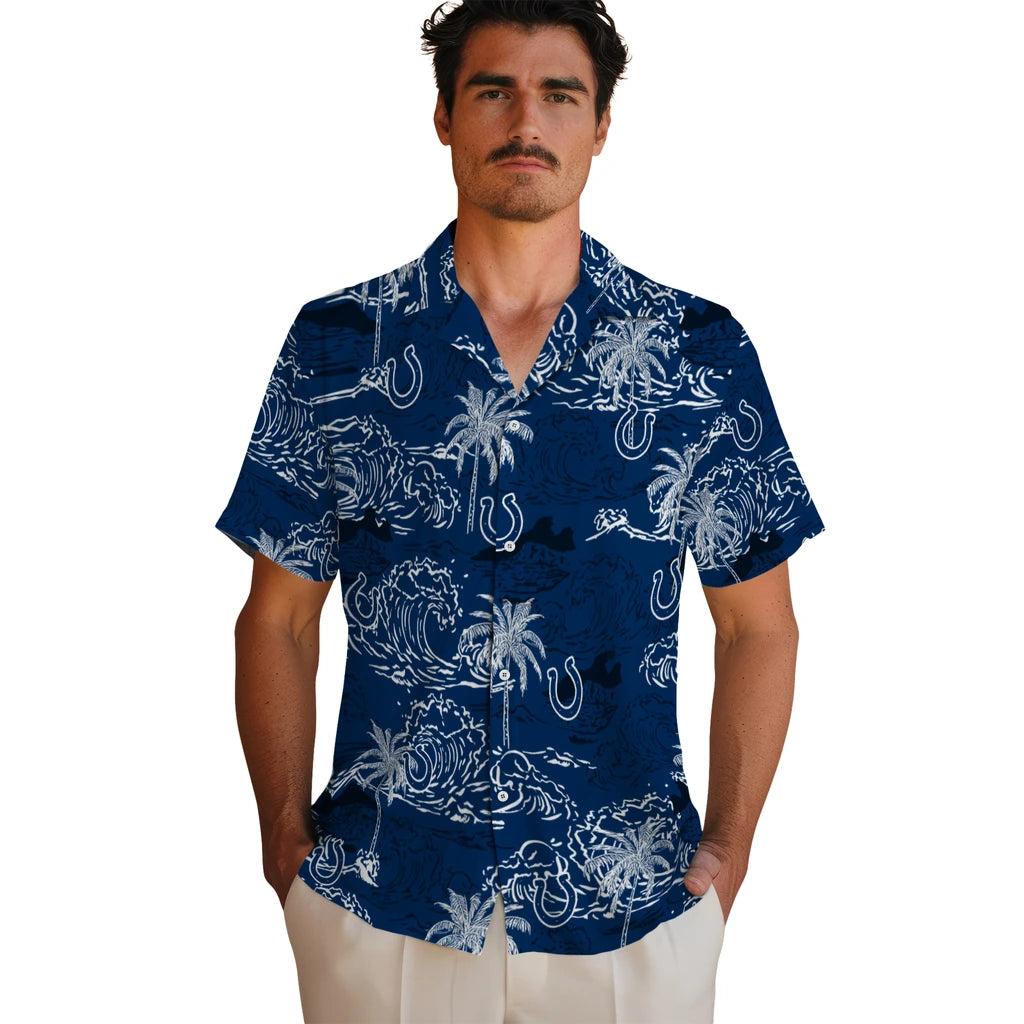 Indianapolis Colts Hawaiian Shirt - Wave Palm | Moonbestprint