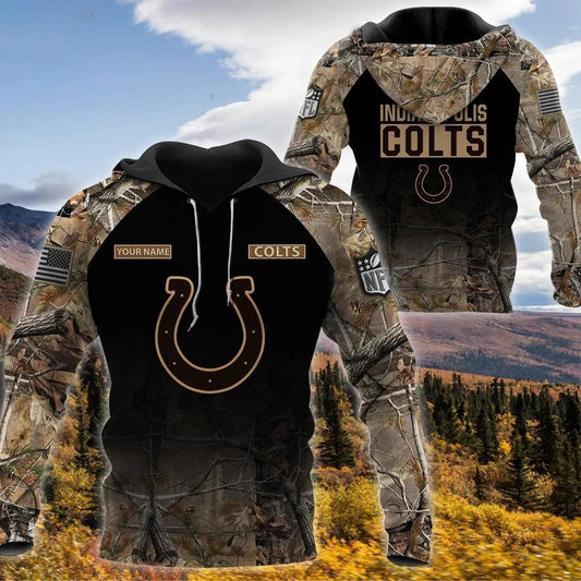Indianapolis Colts Personalized Hunting Camo NFL 3D All Over Print Hoodie -Moonbestprint