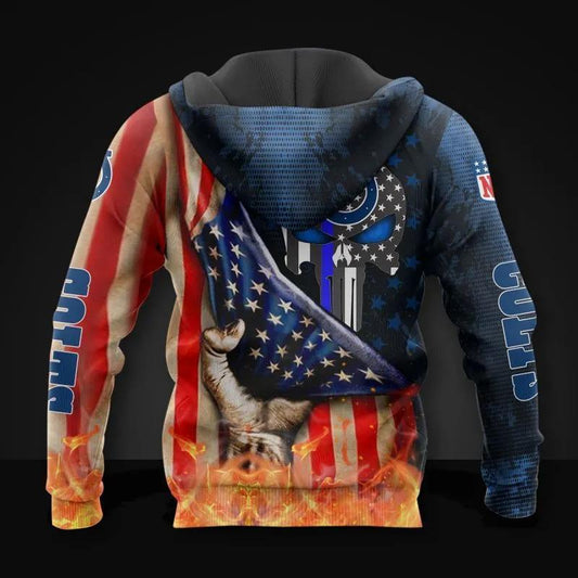 Indianapolis Skull Colts American Flag NFL 3D All Over Print Hoodie -Moonbestprint