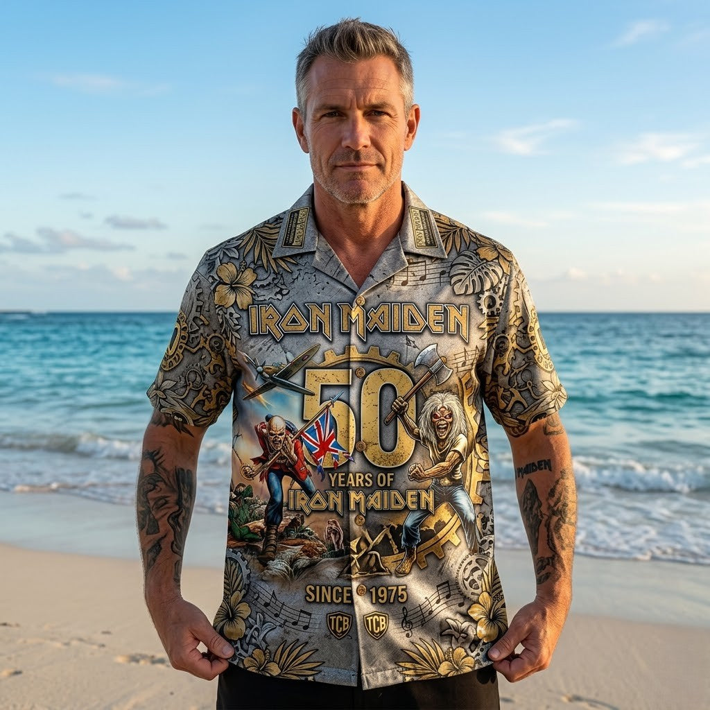 Unisex Iron Maiden 50th Anniversary Since 1975 Graphic Hawaiian Shirt for Music Fans – Moonbestprint