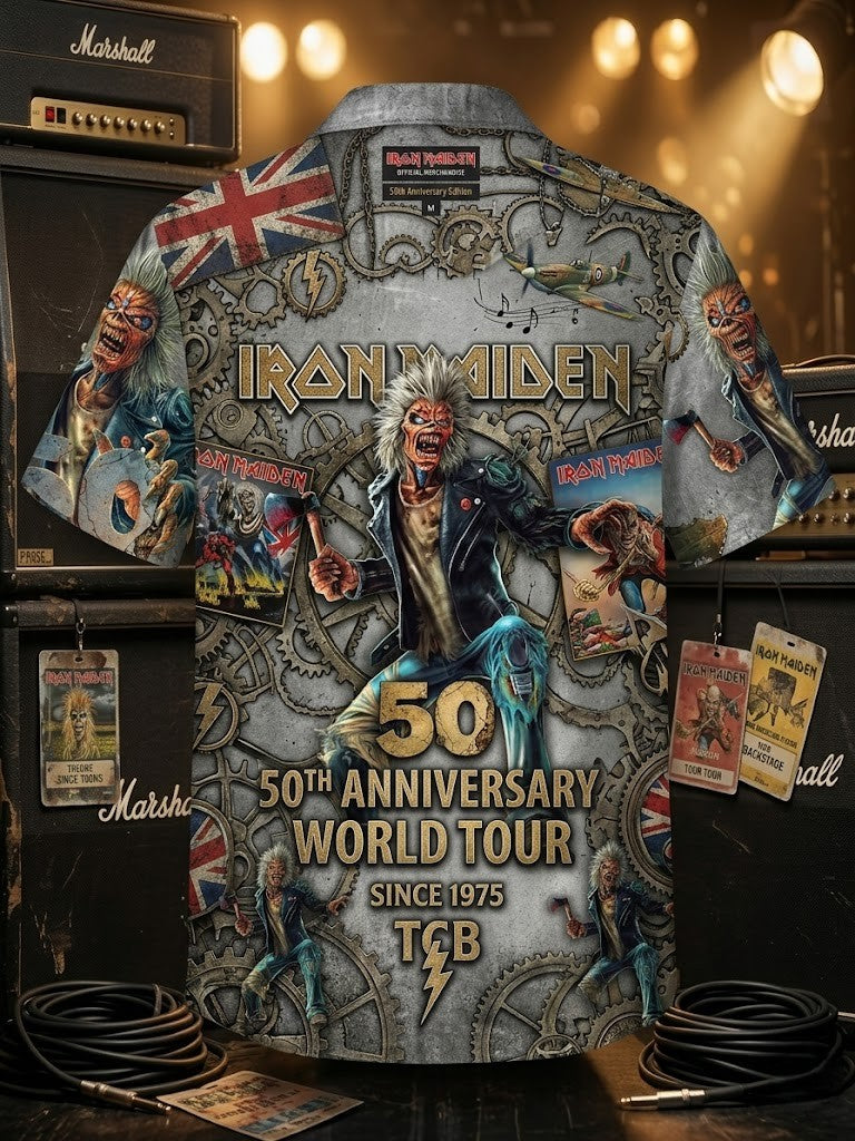 Unisex Iron Maiden 50th Anniversary Since 1975 Graphic Hawaiian Shirt for Music Fans – Moonbestprint