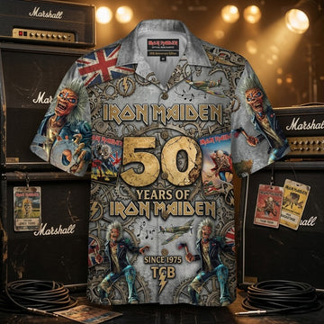 Unisex Iron Maiden 50th Anniversary Since 1975 Graphic Hawaiian Shirt for Music Fans – Moonbestprint