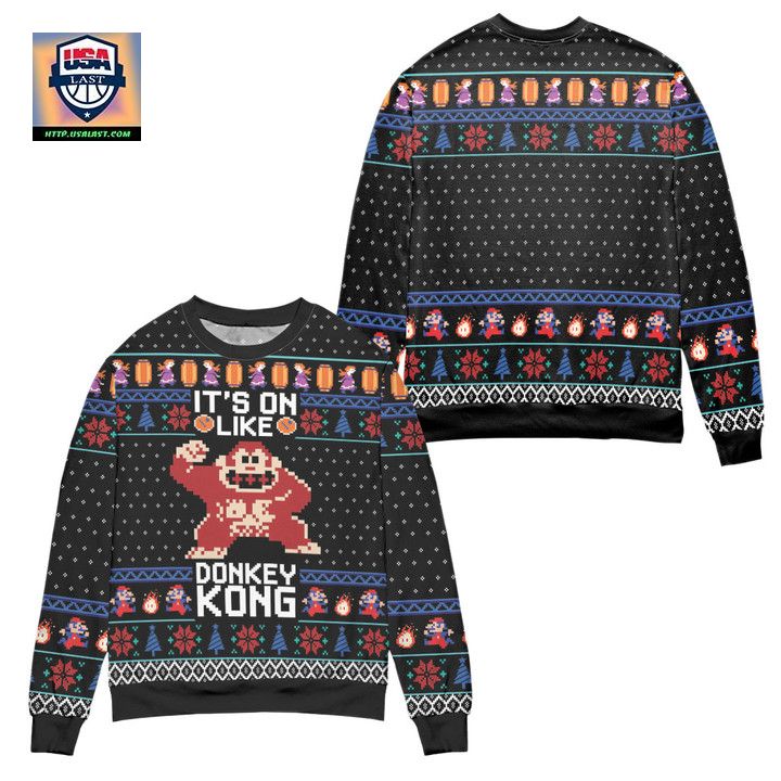 Its On Like Donkey Kong Snowflake Pattern Ugly Christmas Sweater ? Black ? Usalast