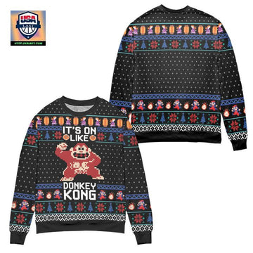 Its On Like Donkey Kong Snowflake Pattern Ugly Christmas Sweater ? Black ? Usalast