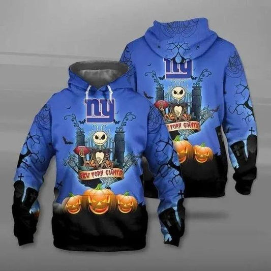 Jack Skellington New York Giants Football Halloweens NFL 3D All Over Print Hoodie -Moonbestprint