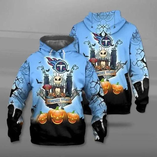 Jack Skellington Tennessee Titans Football Halloween NFL 3D All Over Print Hoodie -Moonbestprint