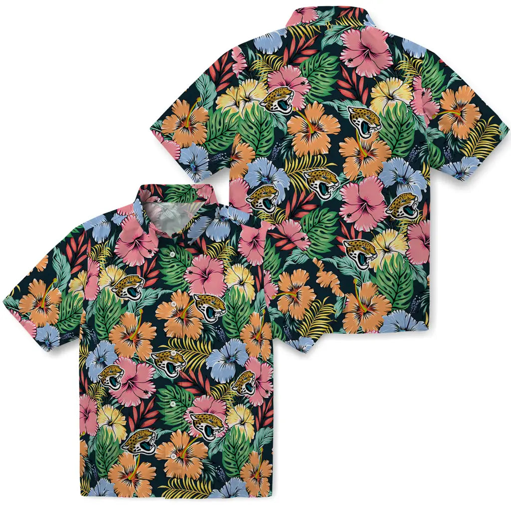 Jacksonville Jaguars Hawaiian Shirt - Brilliant Hibiscus Garden | Moonbestprint