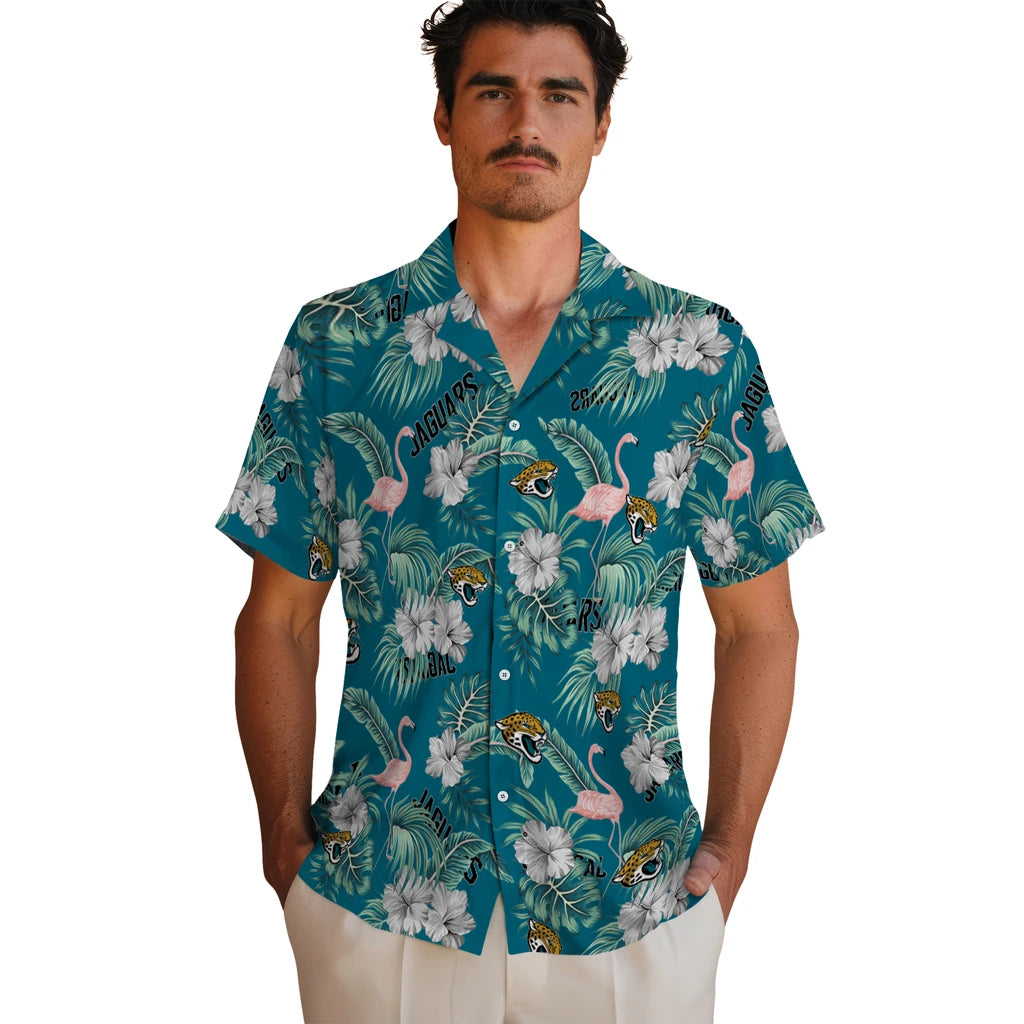 Jacksonville Jaguars Hawaiian Shirt - Flamingo and Hibiscus | Moonbestprint
