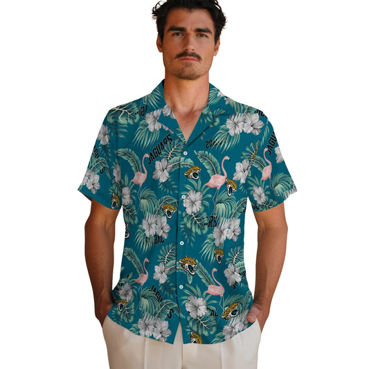 Jacksonville Jaguars Hawaiian Shirt - Flamingo and Hibiscus | Moonbestprint