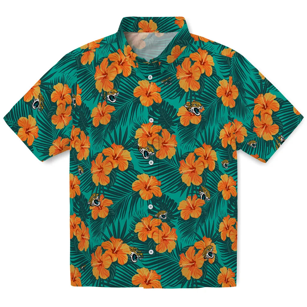 Jacksonville Jaguars Hawaiian Shirt - Hibiscus and Palm Leaves | Moonbestprint