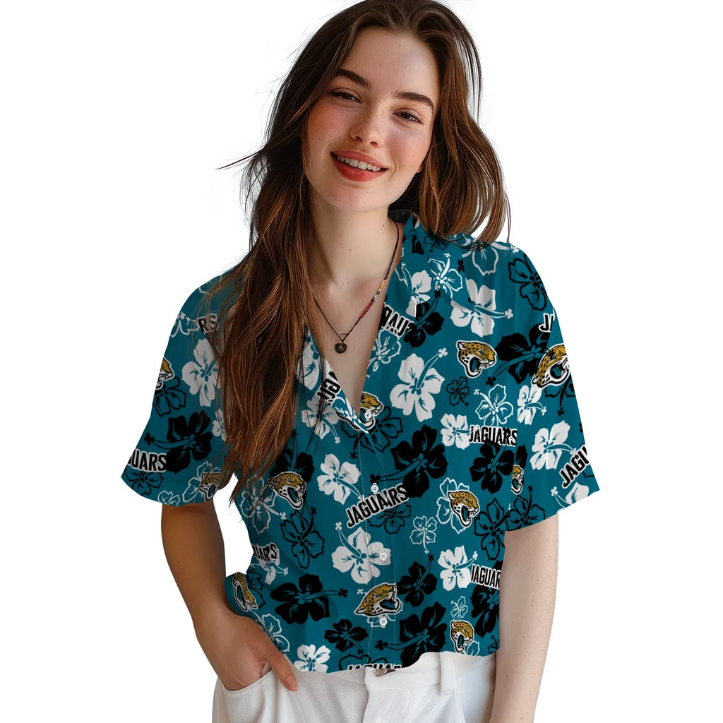 Jacksonville Jaguars Hawaiian Shirt - Hibiscus Flower Design | Moonbestprint