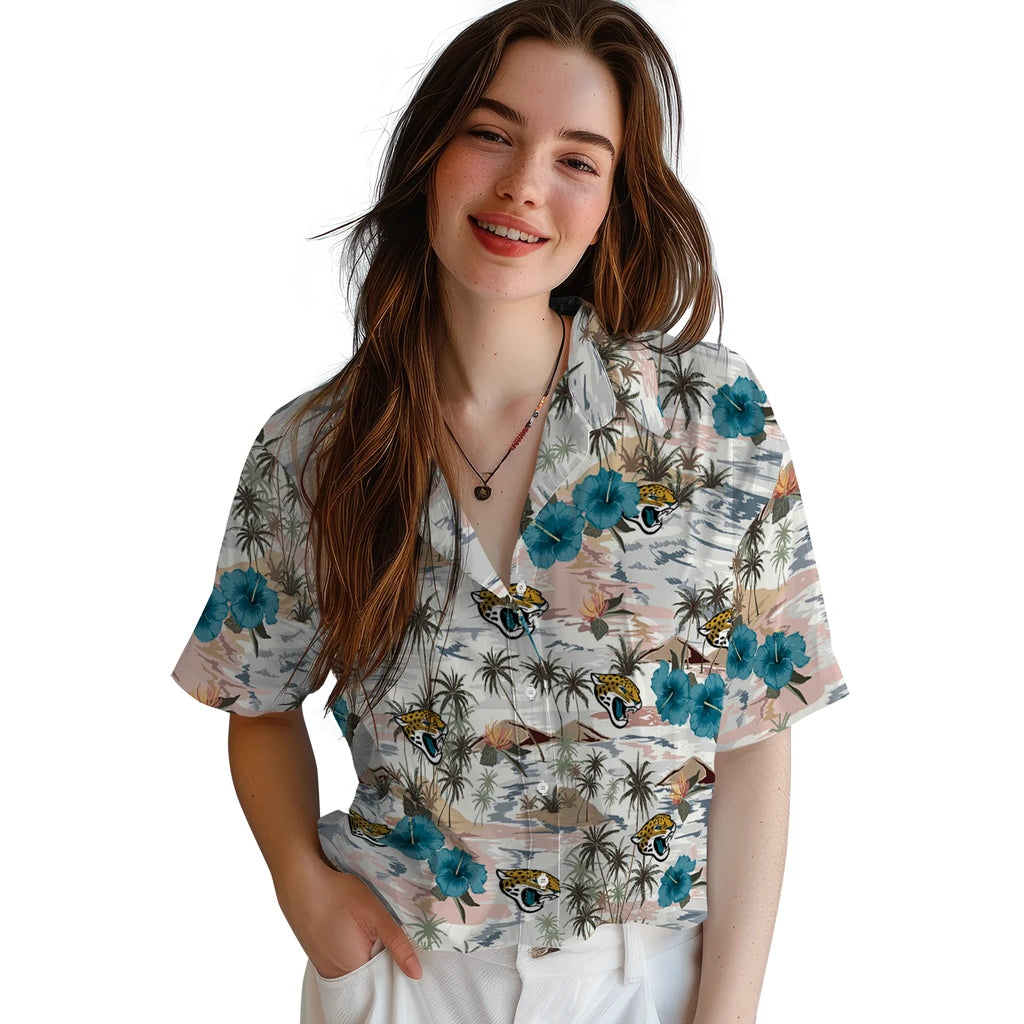 Jacksonville Jaguars Hawaiian Shirt - Hibiscus Seaside | Moonbestprint