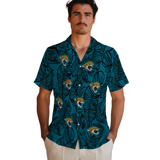 Jacksonville Jaguars Hawaiian Shirt - Leaf Outline | Moonbestprint