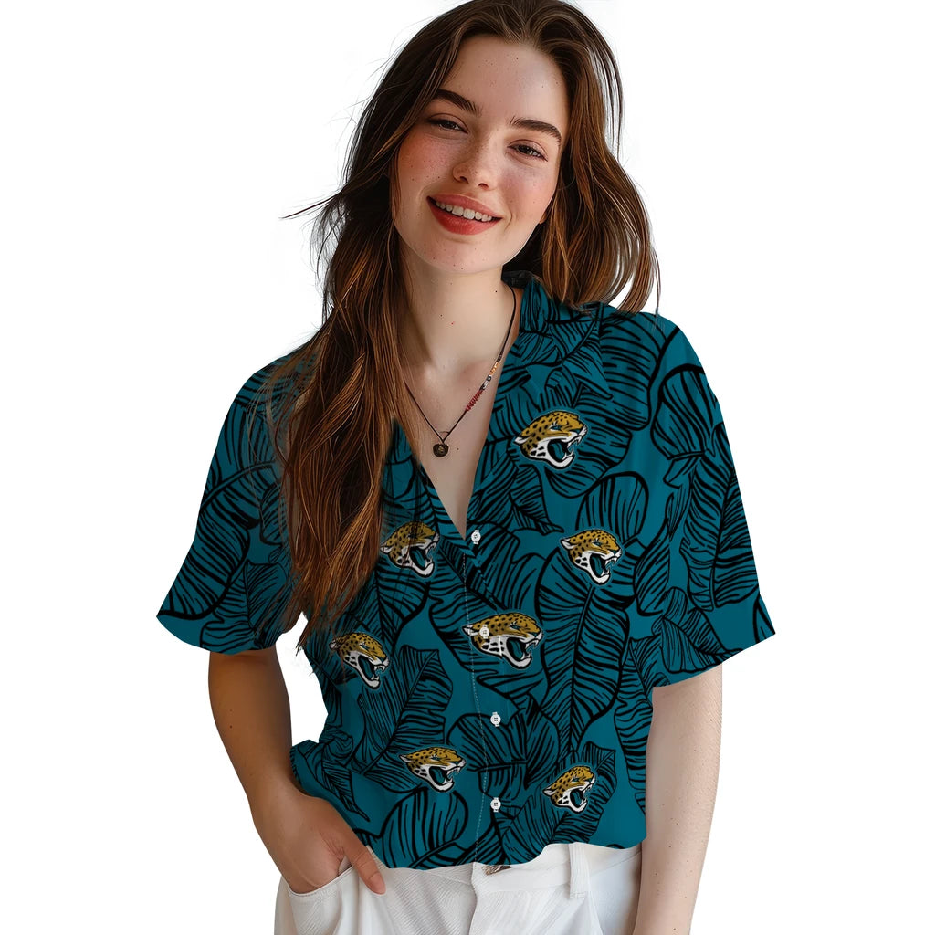 Jacksonville Jaguars Hawaiian Shirt - Leaf Outline | Moonbestprint