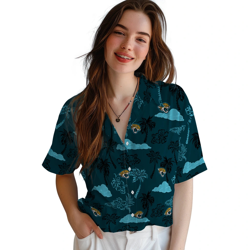 Jacksonville Jaguars Hawaiian Shirt - Palm And Clouds | Moonbestprint