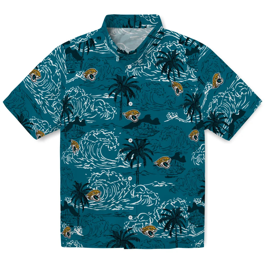 Jacksonville Jaguars Hawaiian Shirt - Wave Palm | Moonbestprint