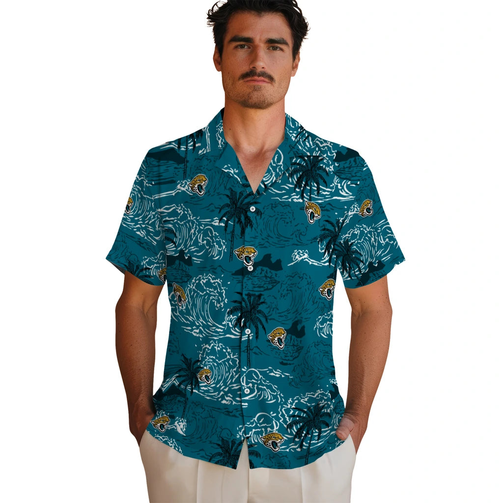 Jacksonville Jaguars Hawaiian Shirt - Wave Palm | Moonbestprint