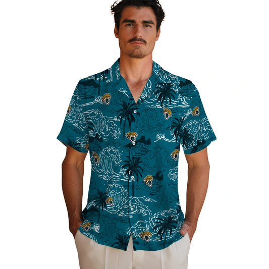 Jacksonville Jaguars Hawaiian Shirt - Wave Palm | Moonbestprint