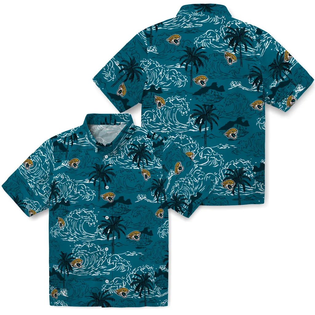 Jacksonville Jaguars Hawaiian Shirt - Wave Palm | Moonbestprint