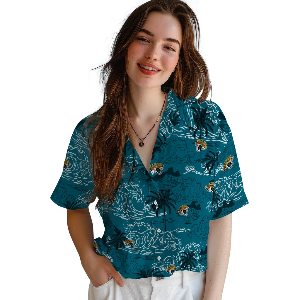 Jacksonville Jaguars Hawaiian Shirt - Wave Palm | Moonbestprint