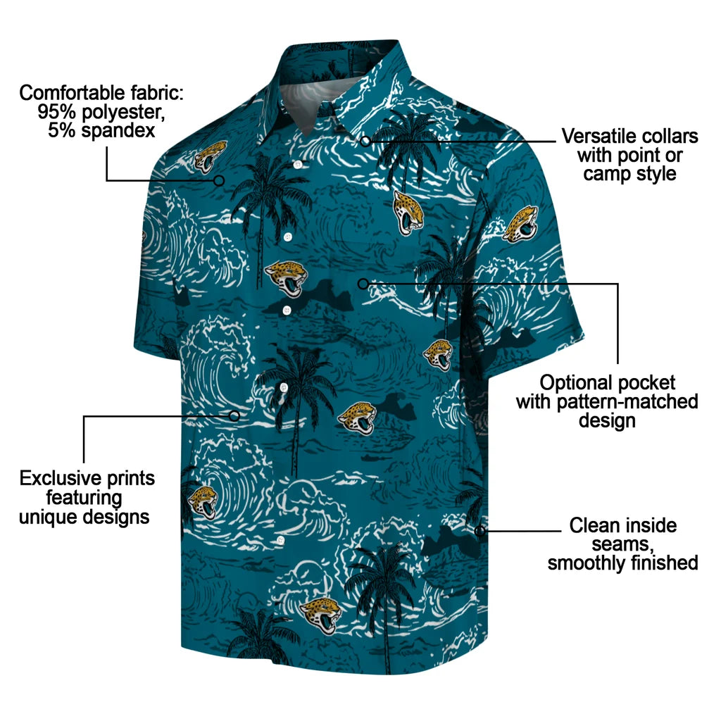 Jacksonville Jaguars Hawaiian Shirt - Wave Palm | Moonbestprint