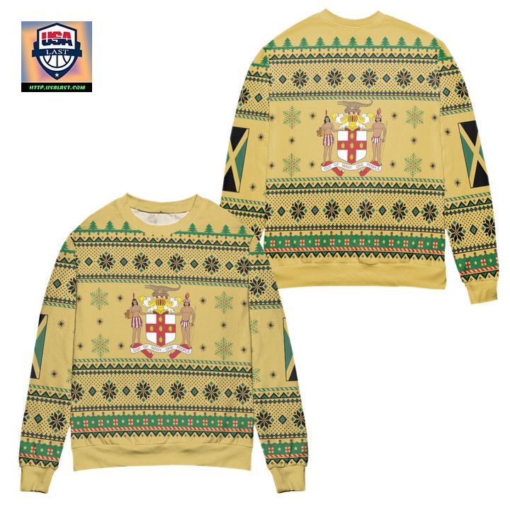 Jamaica Motto Out Of Many One People Snowflake Pattern Ugly Christmas Sweater ? Usalast