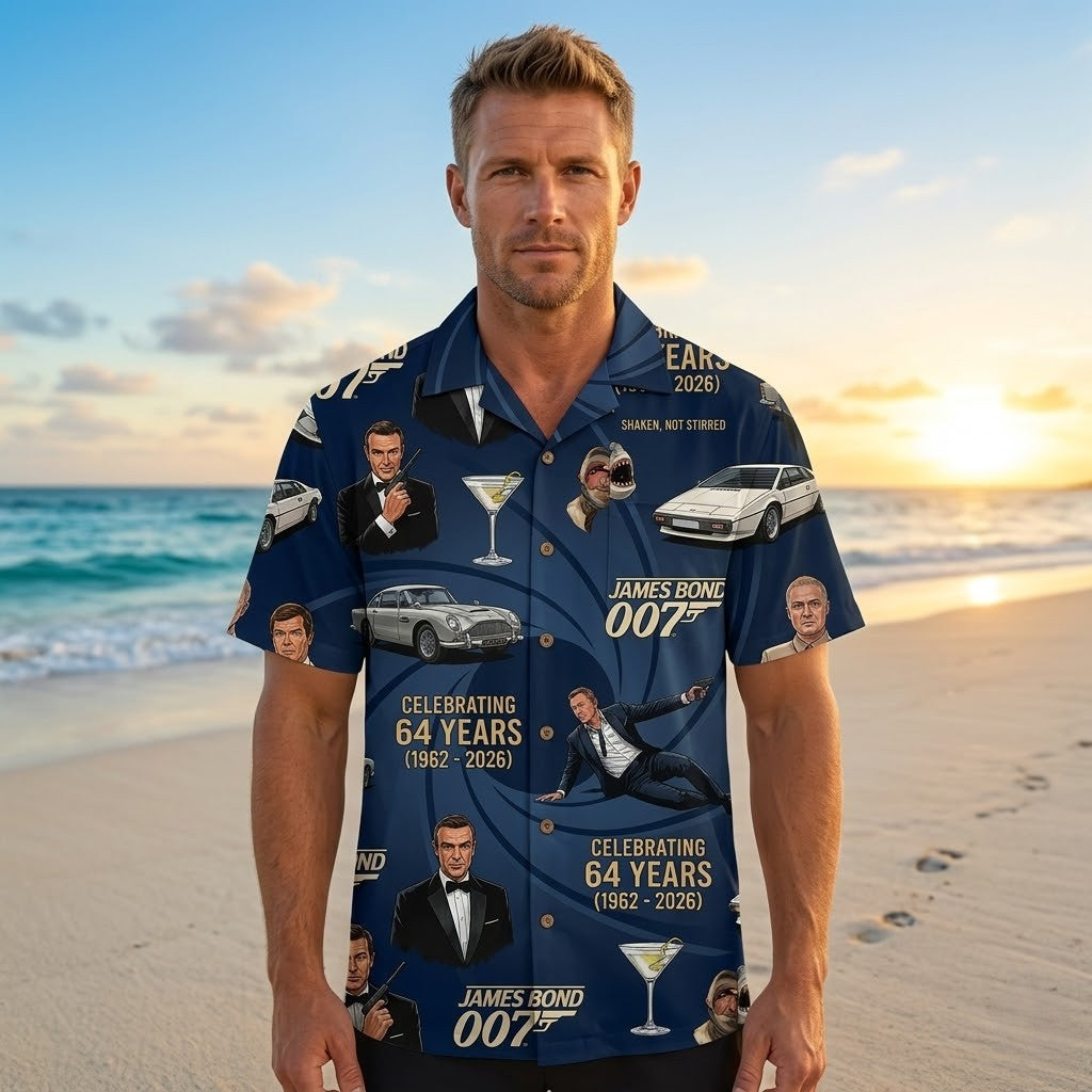 Unisex James Bond 64th Anniversary Collection 1962-2026 Graphic Hawaiian Shirt for Movie Fans – Moonbestprint