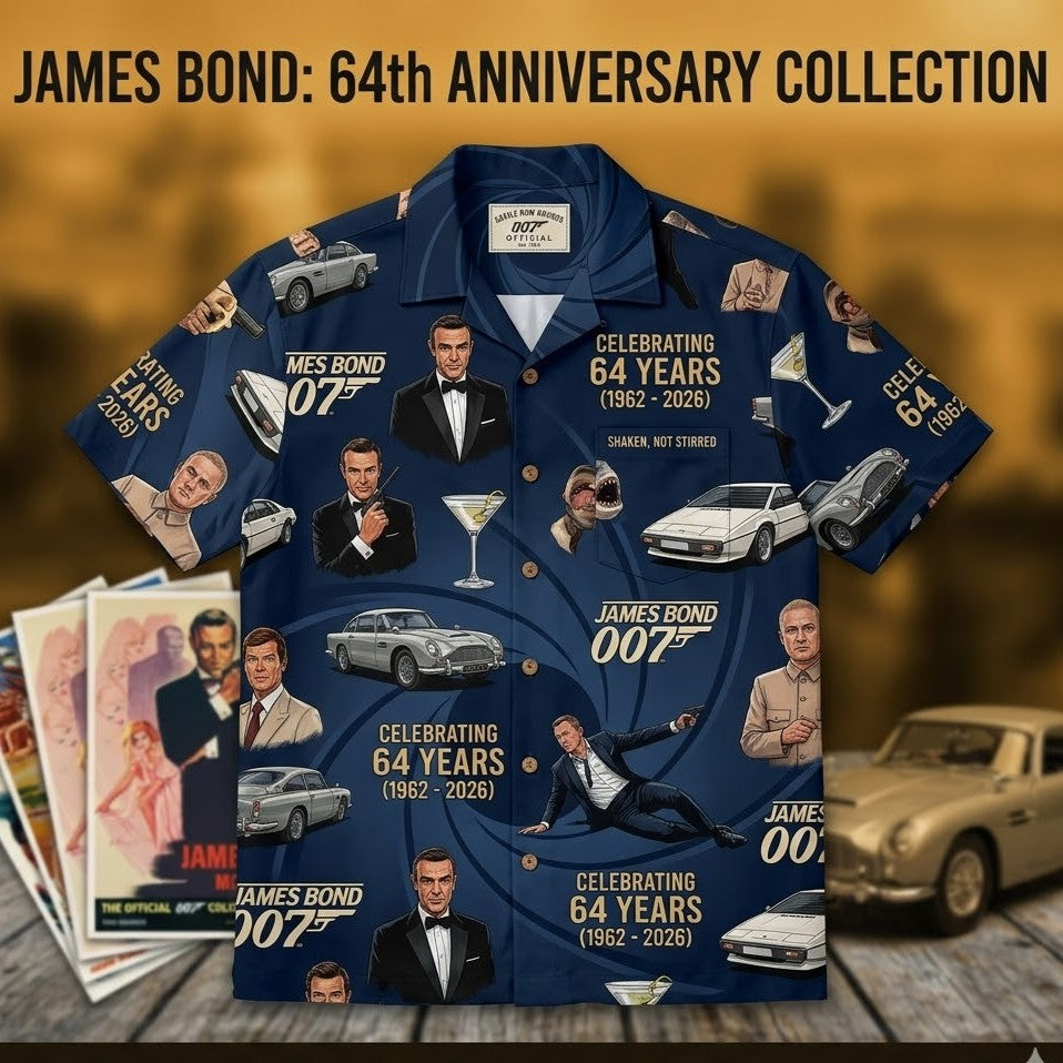Unisex James Bond 64th Anniversary Collection 1962-2026 Graphic Hawaiian Shirt for Movie Fans – Moonbestprint