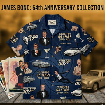 Unisex James Bond 64th Anniversary Collection 1962-2026 Graphic Hawaiian Shirt for Movie Fans – Moonbestprint