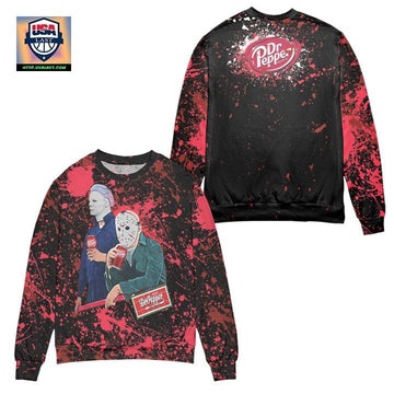 Jason Voorhees Drinking Dr Pepper Splatter Paint Ugly Christmas Sweater ? Usalast