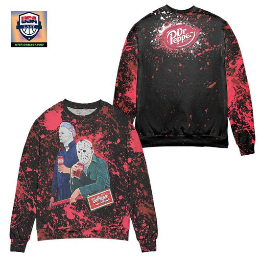 Jason Voorhees Drinking Dr Pepper Splatter Paint Ugly Christmas Sweater ? Usalast