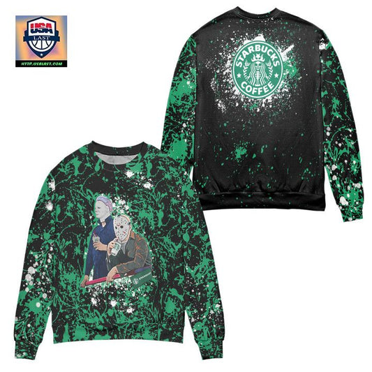 Jason Voorhees Drinking Starbucks Ugly Christmas Sweater ? Usalast