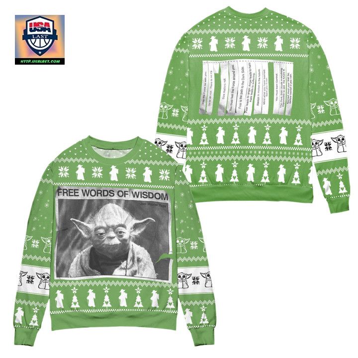 Jedi Master Yoda Star Wars Free Words Of Wisdom Ugly Christmas Sweater ? Usalast