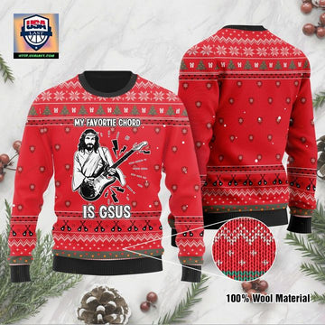 Jesus Plays Guitar With Sayings My Favorite Chord Is Gsus Ugly For Guitar And Jesus Lovers On National Christmas 3D Sweater ? Usalast