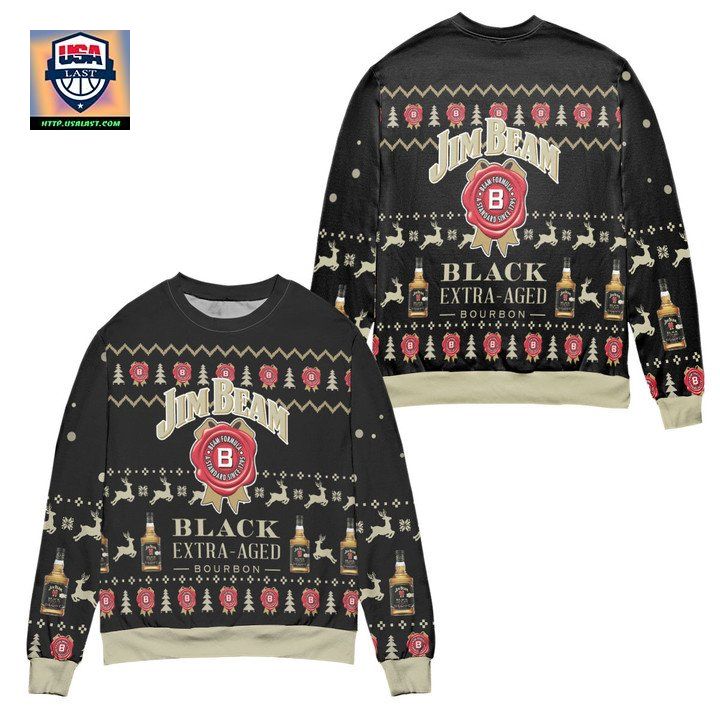 Jim Beam Black Extra Aged Bourbon Reindeer Pattern Ugly Christmas Sweater ? Black ? Usalast